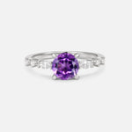 Round Cabochon Amethyst Engagement Ring with Marquise Side Stones - Additional view