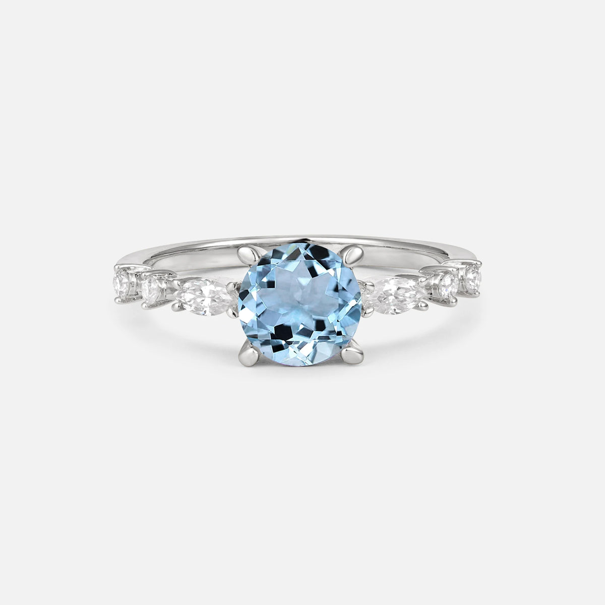 Round Cabochon Aquamarine Engagement Ring with Marquise Side Stones - Additional view