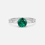 Round Cabochon Emerald Engagement Ring with Marquise Side Stones - Additional view