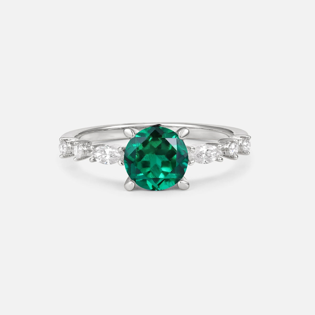 Round Cabochon Emerald Engagement Ring with Marquise Side Stones - Additional view