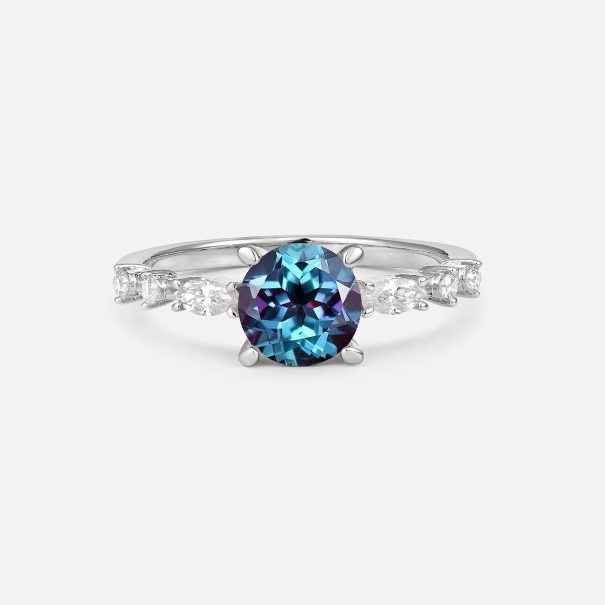 Round Cabochon Alexandrite Engagement Ring with Marquise Side Stones - Additional view