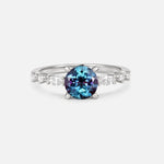 Round Cabochon Alexandrite Engagement Ring with Marquise Side Stones - Additional view