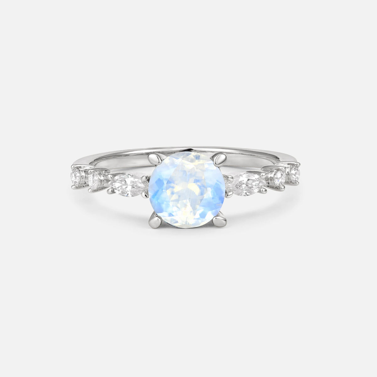 Round Cabochon Moonstone Engagement Ring with Marquise Side Stones - Additional view