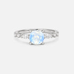Round Cabochon Moonstone Engagement Ring with Marquise Side Stones - Additional view