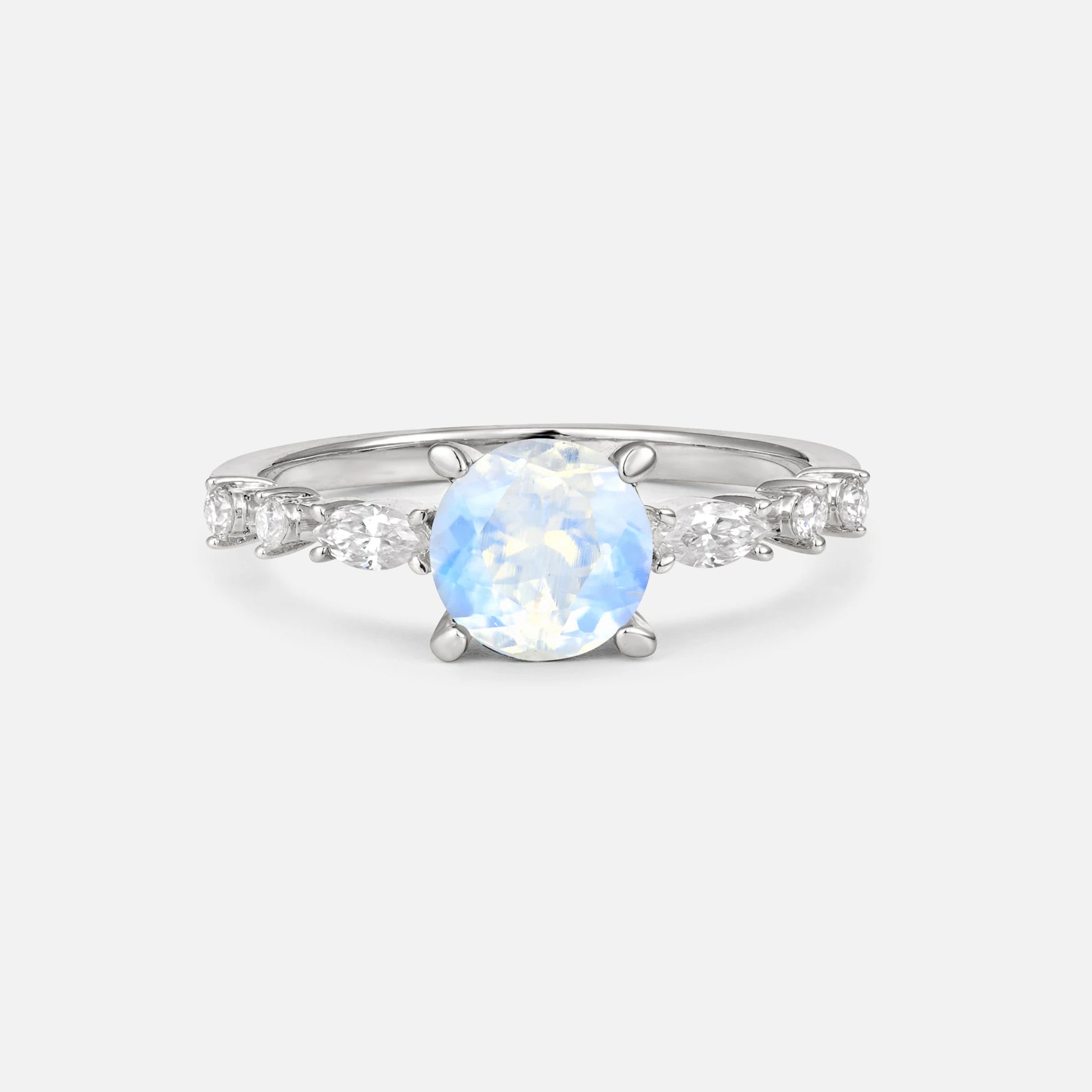 Round Cabochon Moonstone Engagement Ring with Marquise Side Stones - Additional view