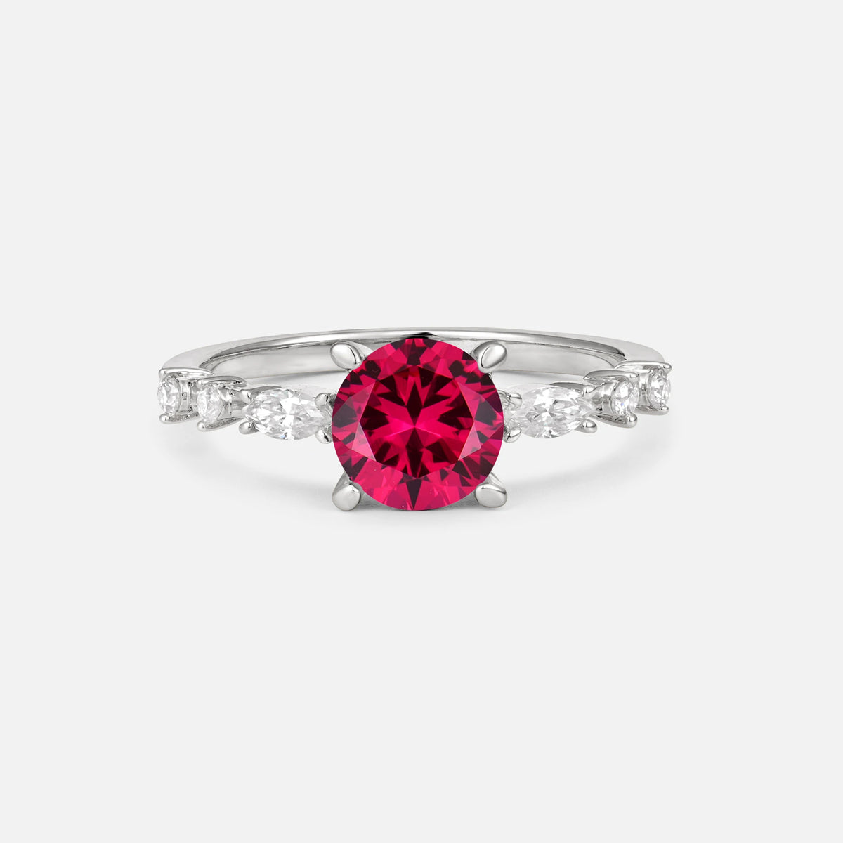 Round Cabochon Ruby Engagement Ring with Marquise Side Stones - Additional view