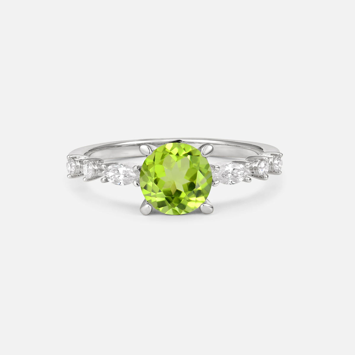 Round Cabochon Peridot Engagement Ring with Marquise Side Stones - Additional view