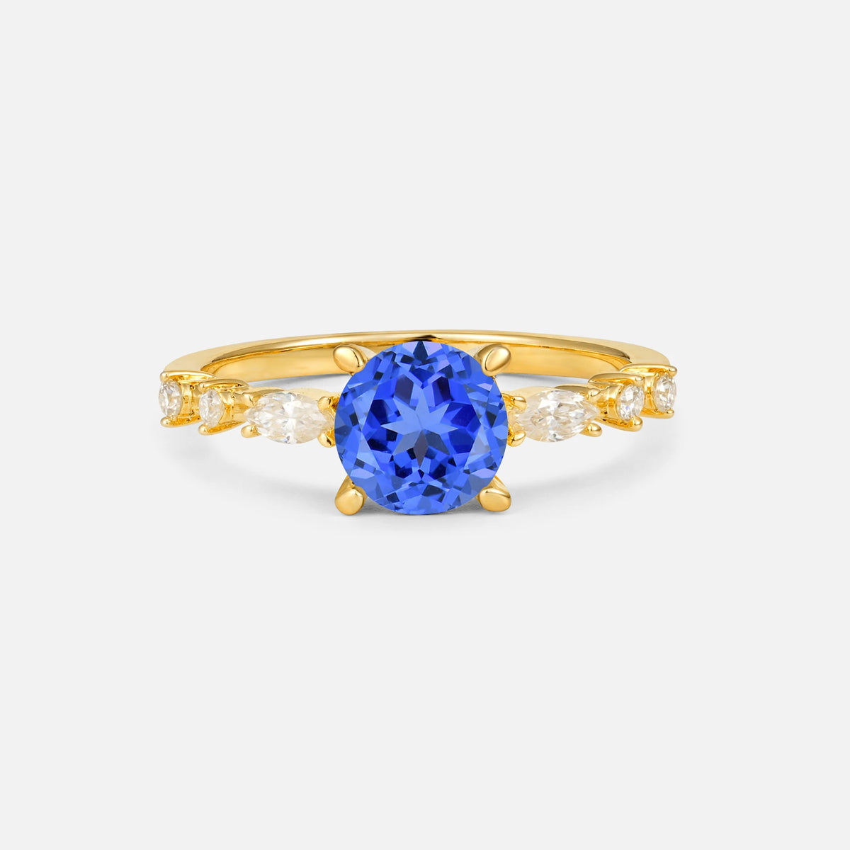 Round Cabochon Sapphire Engagement Ring with Marquise Side Stones - Additional view