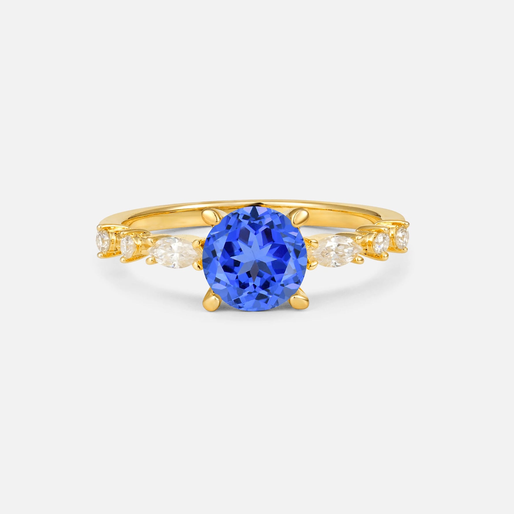 Round Cabochon Sapphire Engagement Ring with Marquise Side Stones - Additional view