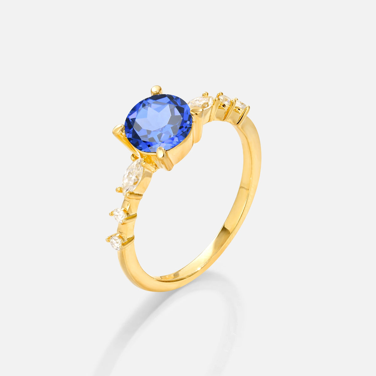 Round Cabochon Sapphire Engagement Ring with Marquise Side Stones - Additional view