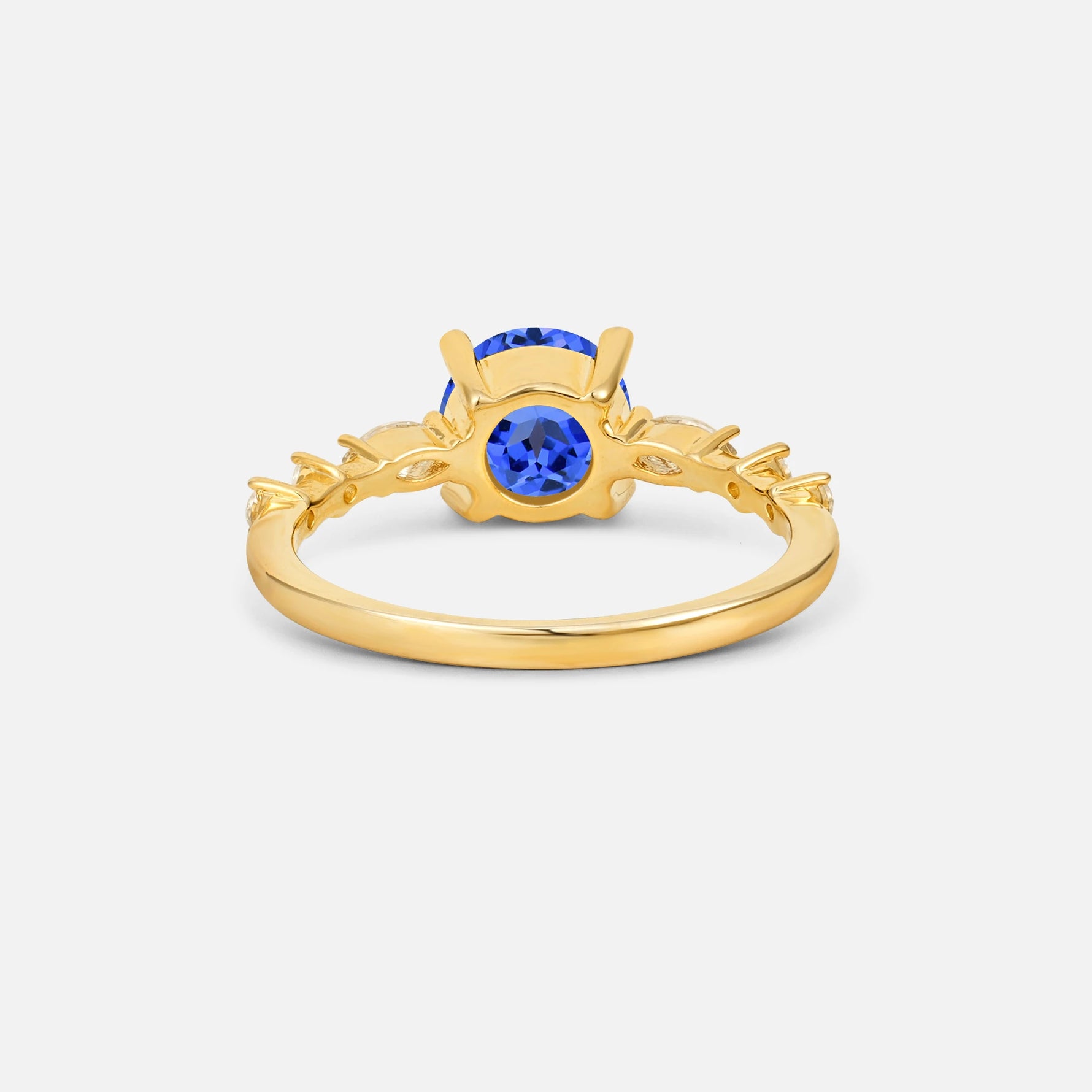 Round Cabochon Sapphire Engagement Ring with Marquise Side Stones - Additional view