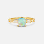 Round Cabochon Fire Opal Engagement Ring with Marquise Side Stones - Additional view