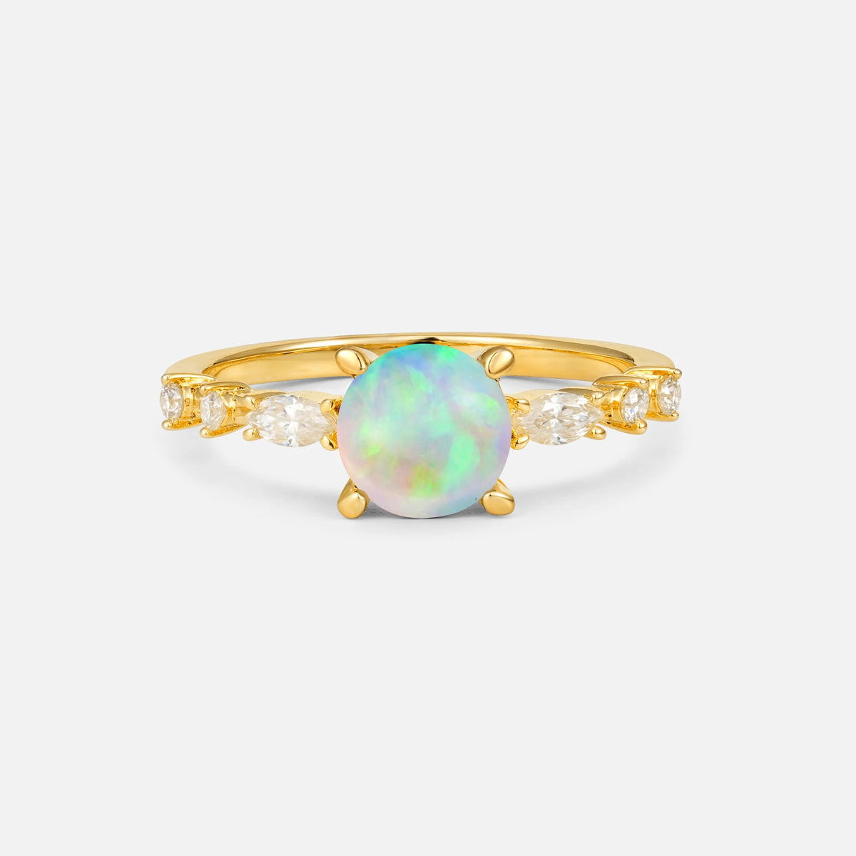 Round Cabochon Fire Opal Engagement Ring with Marquise Side Stones - Additional view