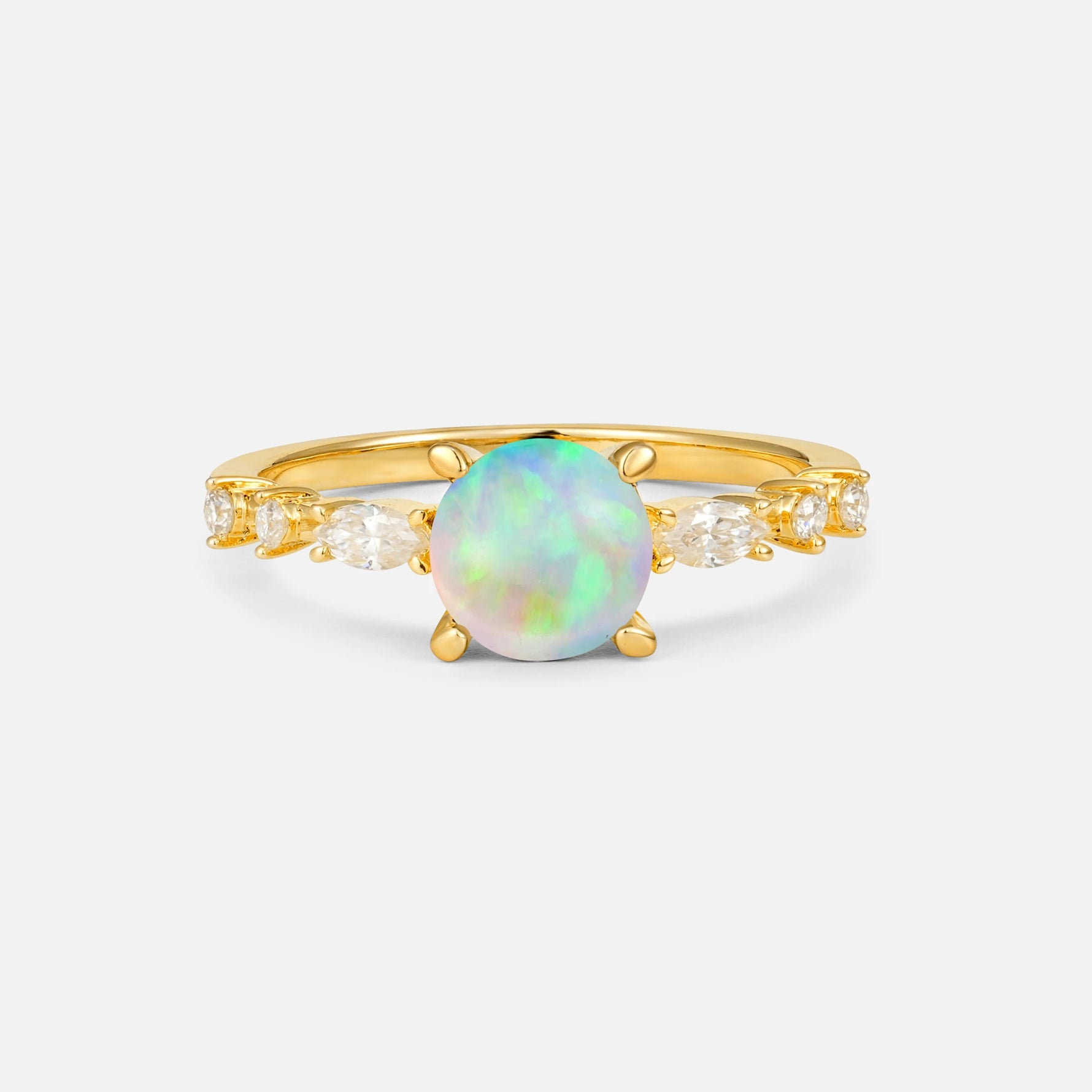 Round Cabochon Fire Opal Engagement Ring with Marquise Side Stones - Additional view