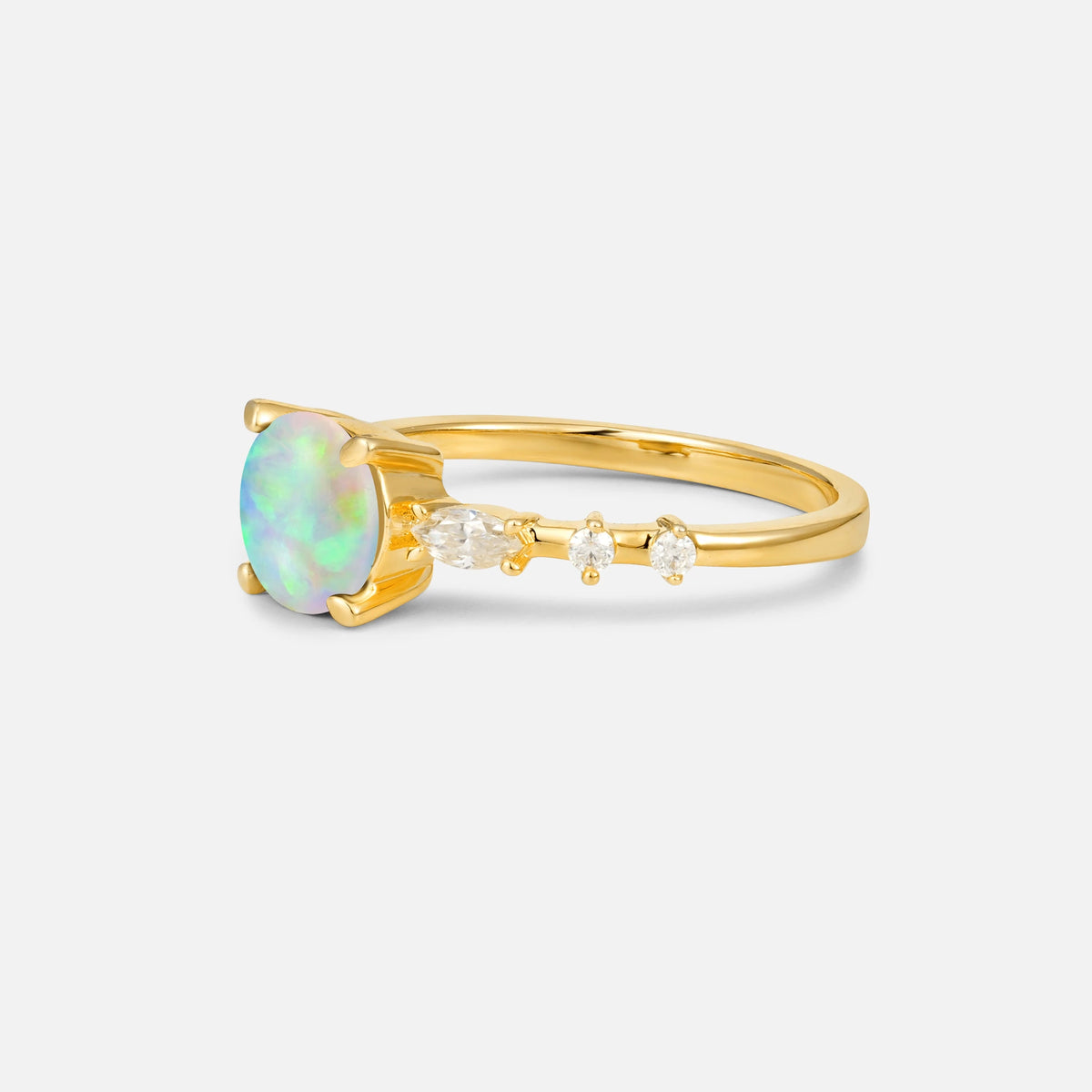 Round Cabochon Fire Opal Engagement Ring with Marquise Side Stones - Additional view