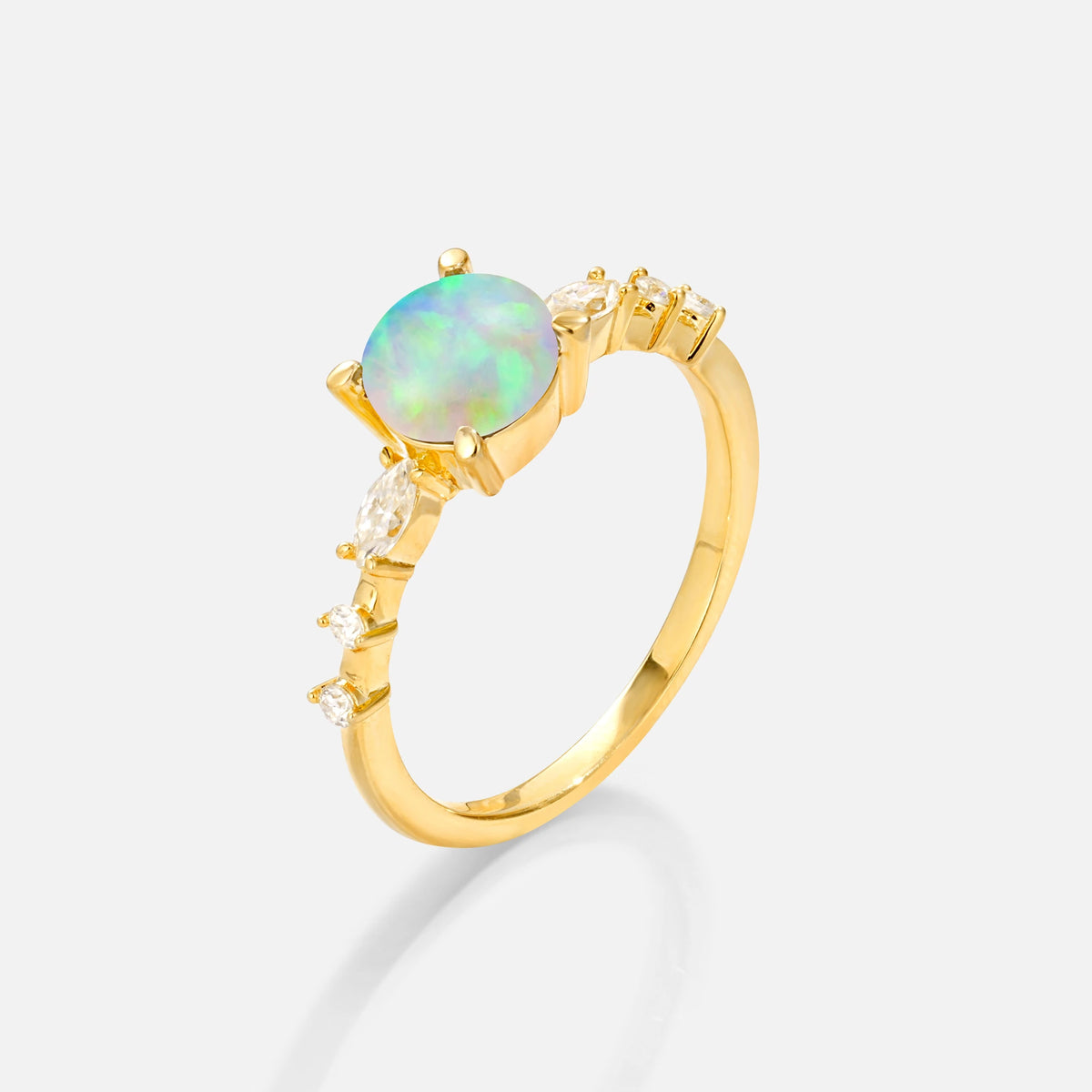 Round Cabochon Fire Opal Engagement Ring with Marquise Side Stones - Additional view