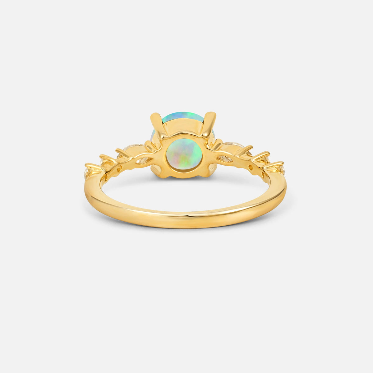 Round Cabochon Fire Opal Engagement Ring with Marquise Side Stones - Additional view