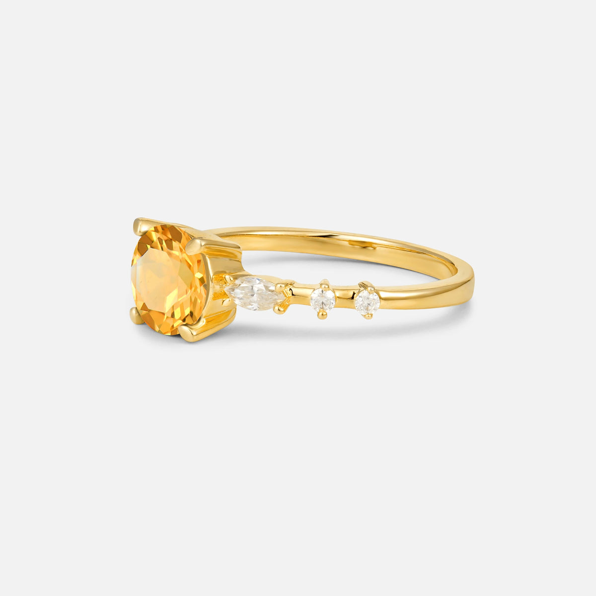 Round Cabochon Citrine Engagement Ring with Marquise Side Stones - Additional view