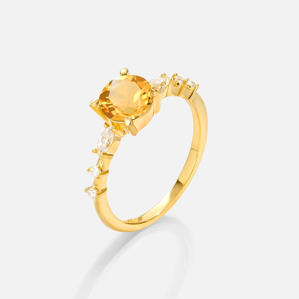 Round Cabochon Citrine Engagement Ring with Marquise Side Stones - Additional view