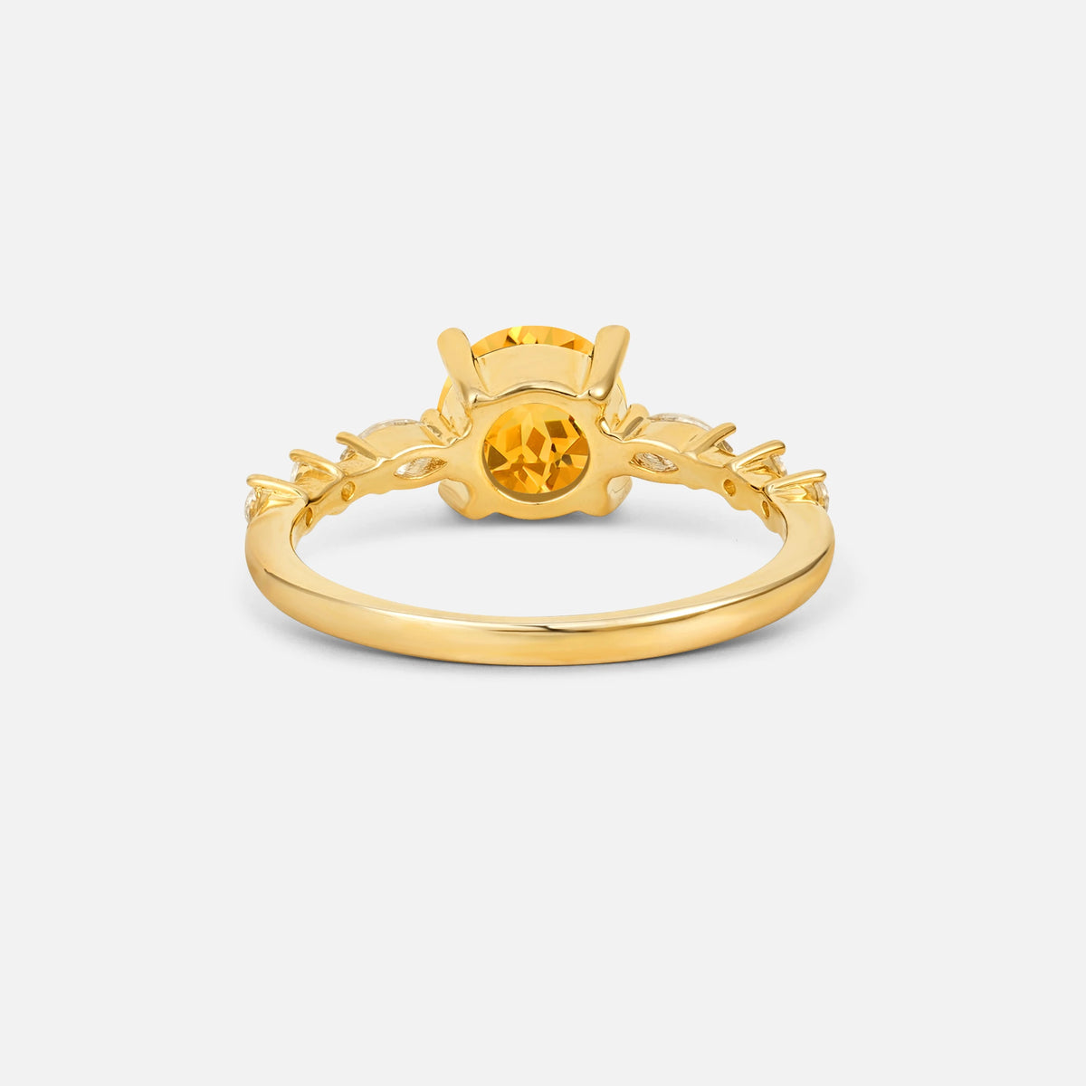 Round Cabochon Citrine Engagement Ring with Marquise Side Stones - Additional view