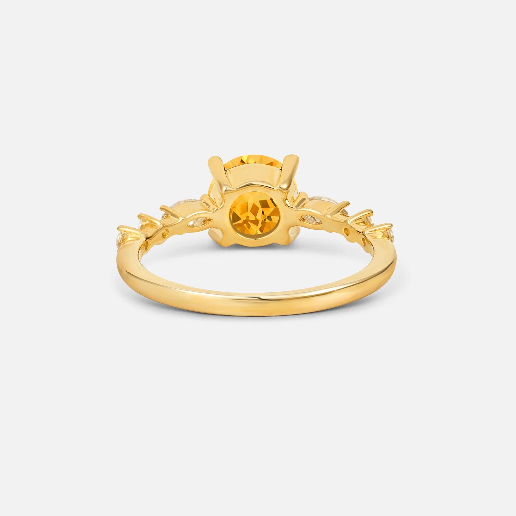Round Cabochon Citrine Engagement Ring with Marquise Side Stones - Additional view