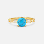 Round Cabochon Turquoise Engagement Ring with Marquise Side Stones - Additional view