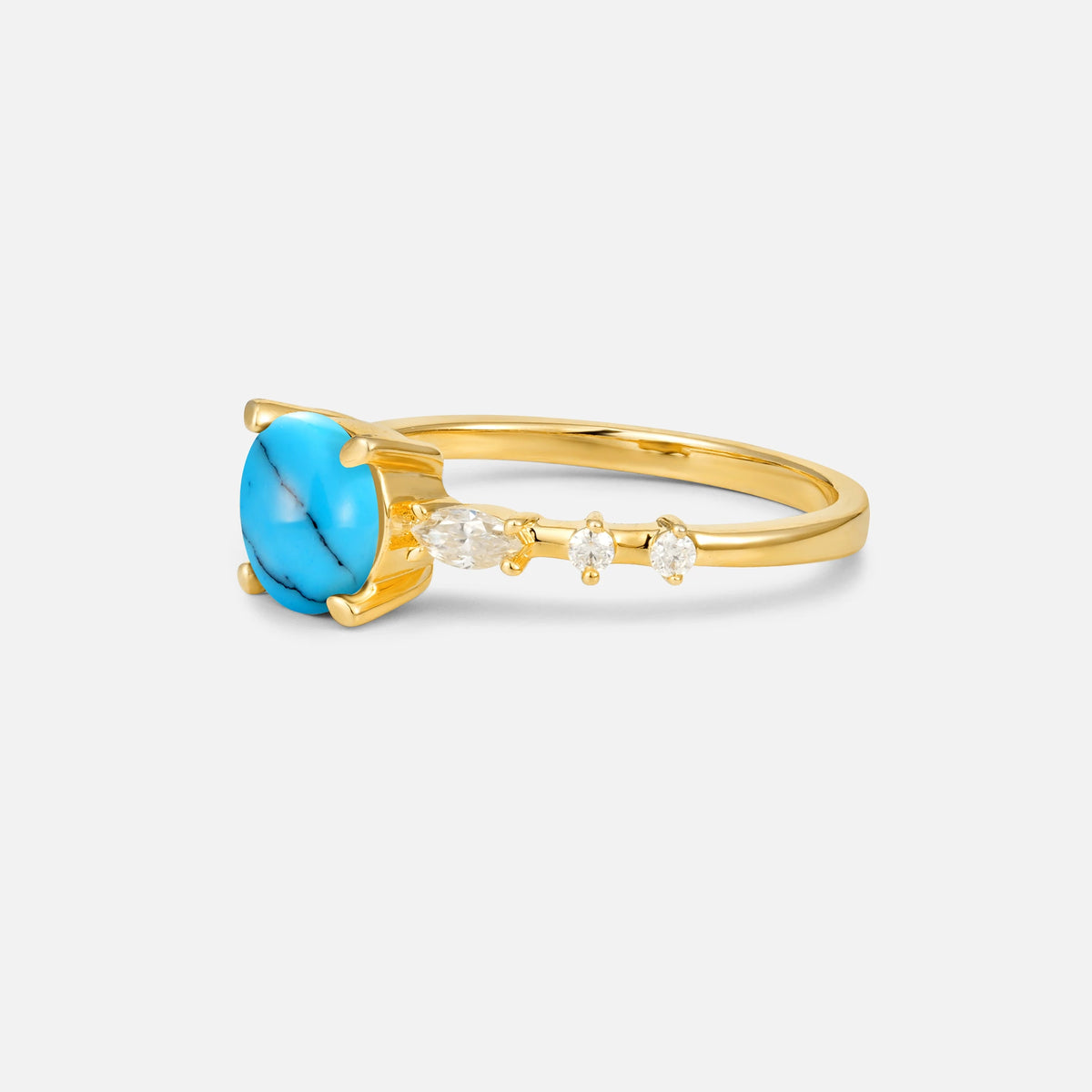 Round Cabochon Turquoise Engagement Ring with Marquise Side Stones - Additional view