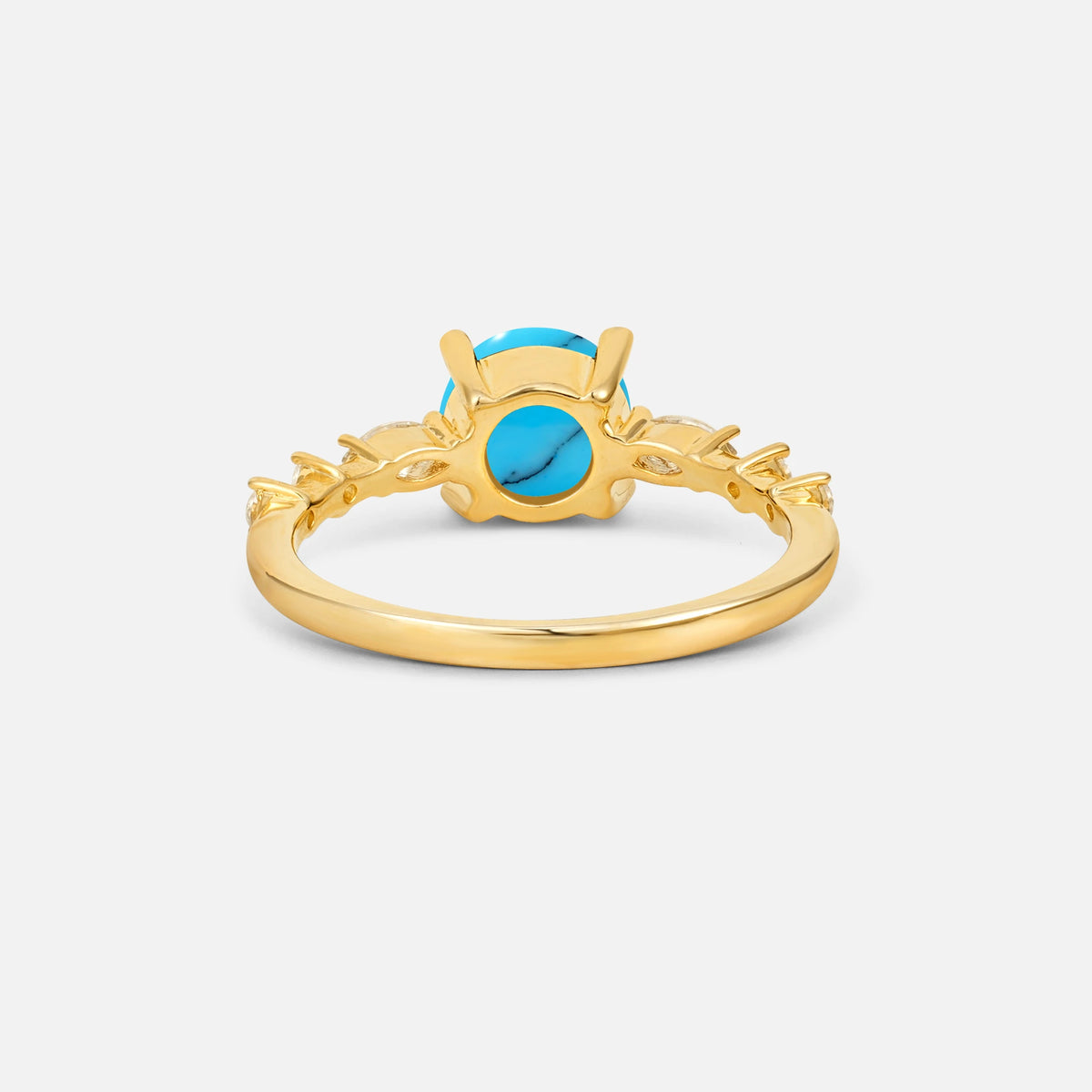 Round Cabochon Turquoise Engagement Ring with Marquise Side Stones - Additional view