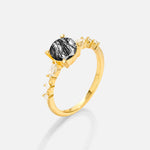 Round Cabochon Black Rutilated Quartz Engagement Ring with Marquise Side Stones - Additional view
