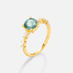 Round Cabochon Moss Agate Engagement Ring with Marquise Side Stones - Additional view
