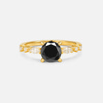 Round Cabochon Black Onyx Engagement Ring with Marquise Side Stones - Additional view