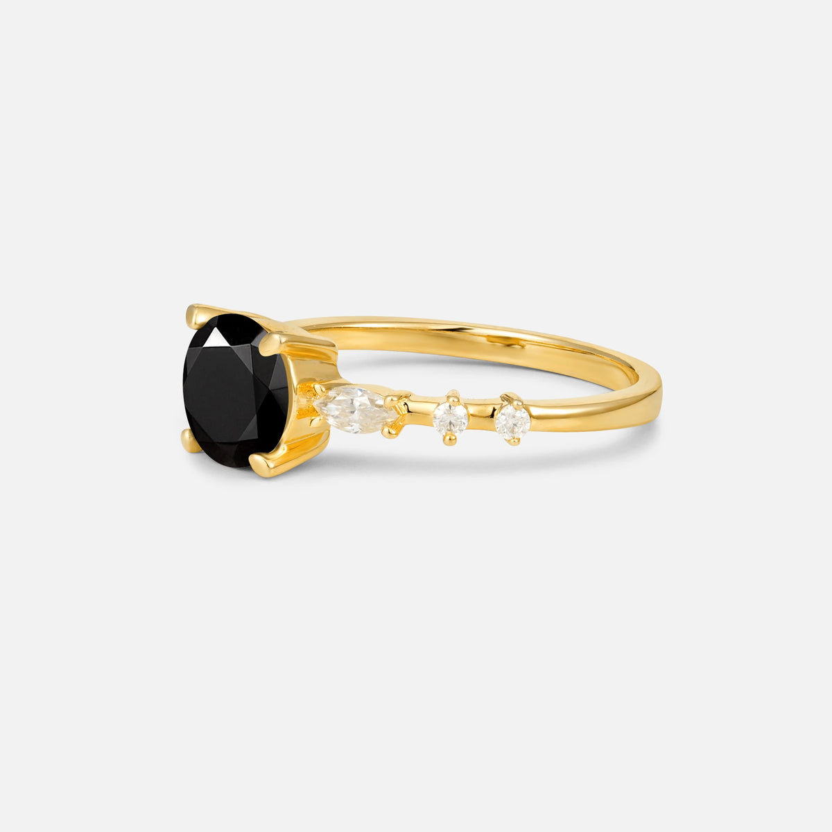 Round Cabochon Black Onyx Engagement Ring with Marquise Side Stones - Additional view