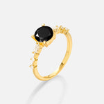 Round Cabochon Black Onyx Engagement Ring with Marquise Side Stones - Additional view