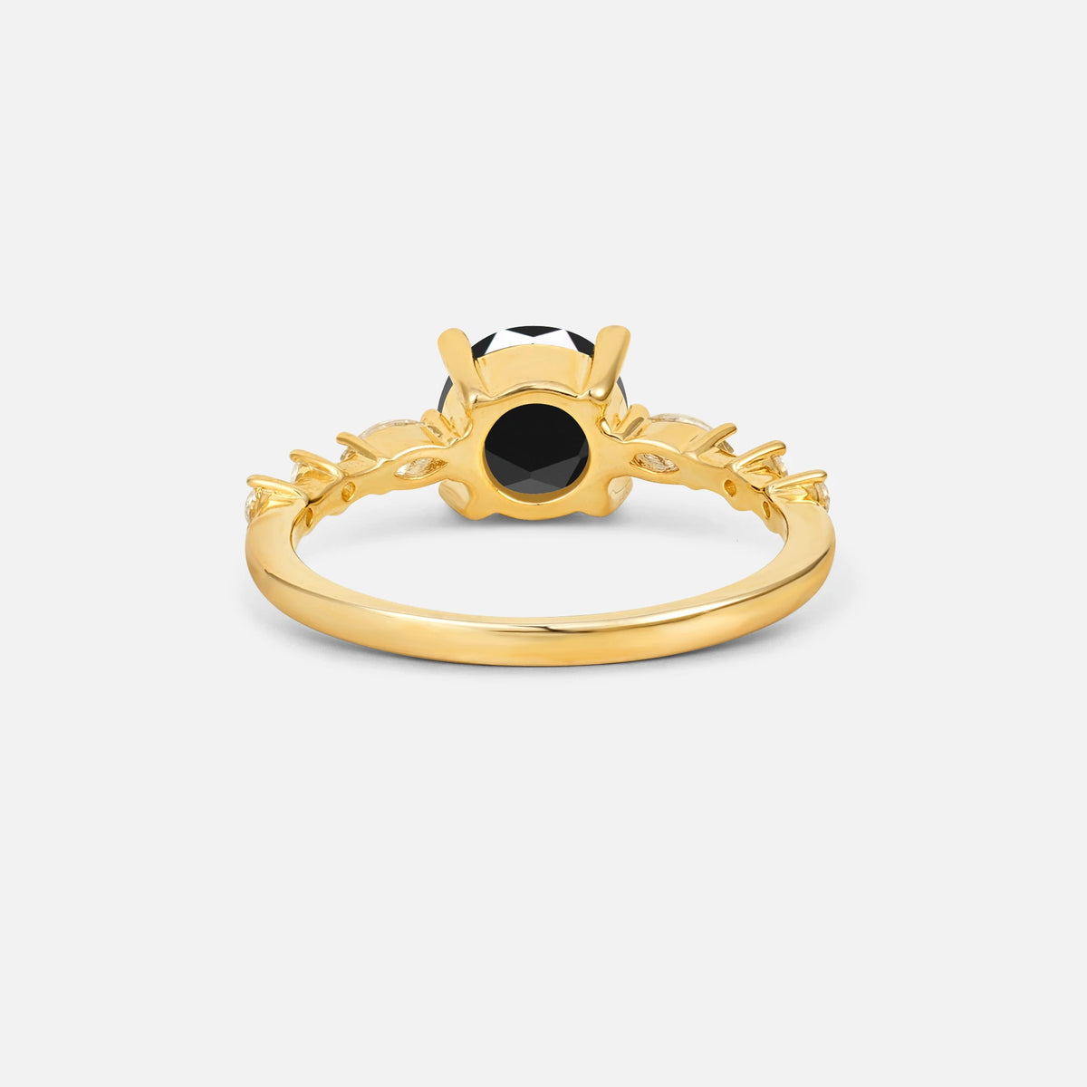 Round Cabochon Black Onyx Engagement Ring with Marquise Side Stones - Additional view