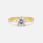 Round Cabochon Lab Diamond Engagement Ring with Marquise Side Stones - Additional view
