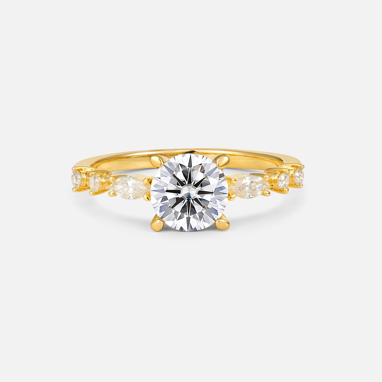 Round Cabochon Lab Diamond Engagement Ring with Marquise Side Stones - Additional view