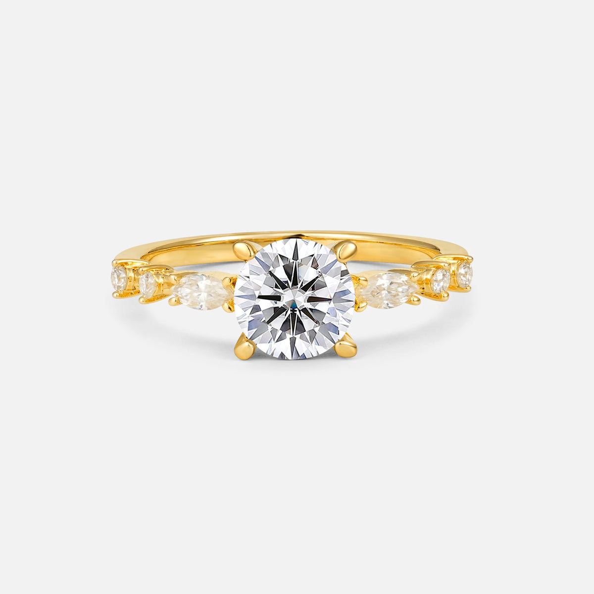 Round Cabochon Lab Diamond Engagement Ring with Marquise Side Stones - Additional view