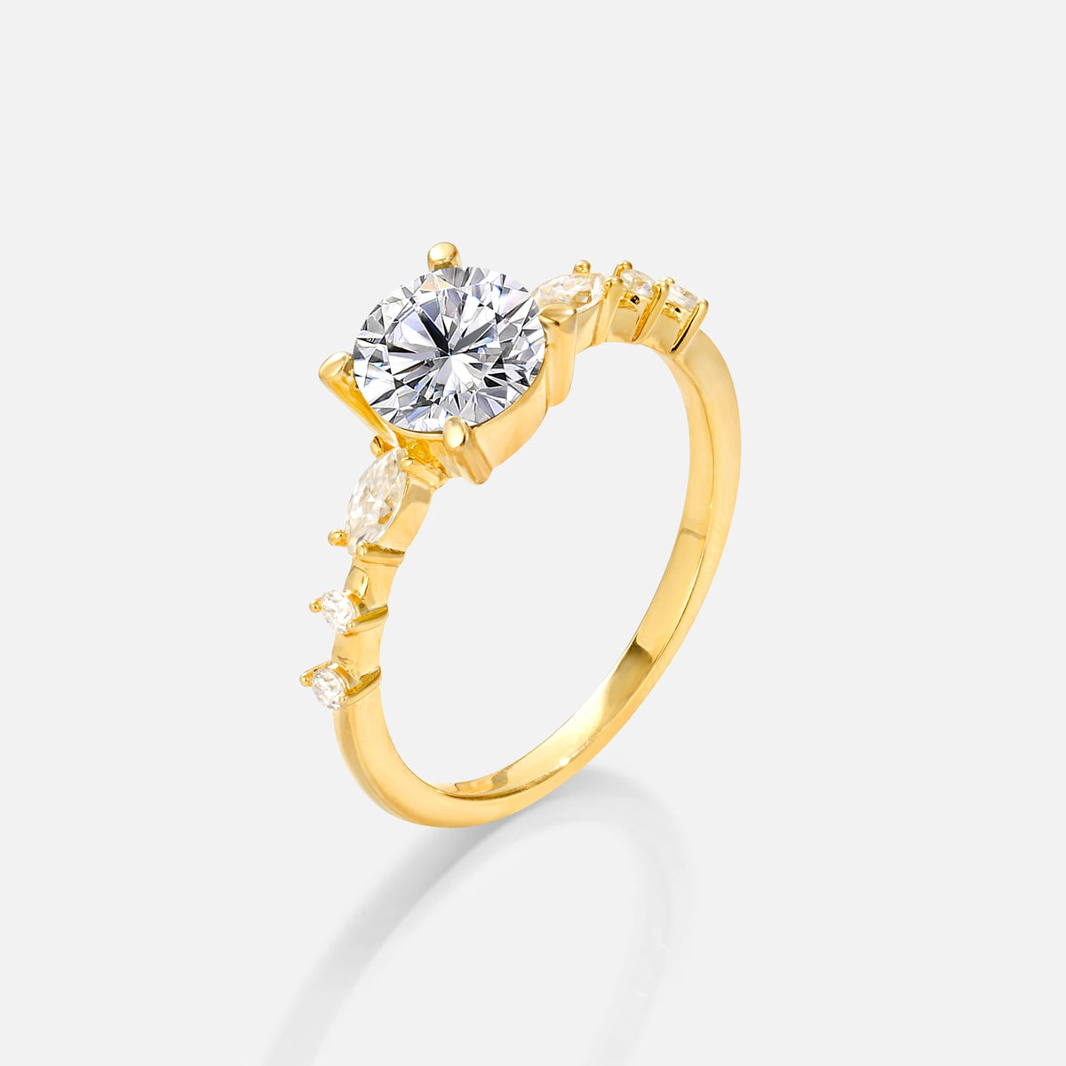 Round Cabochon Lab Diamond Engagement Ring with Marquise Side Stones - Additional view
