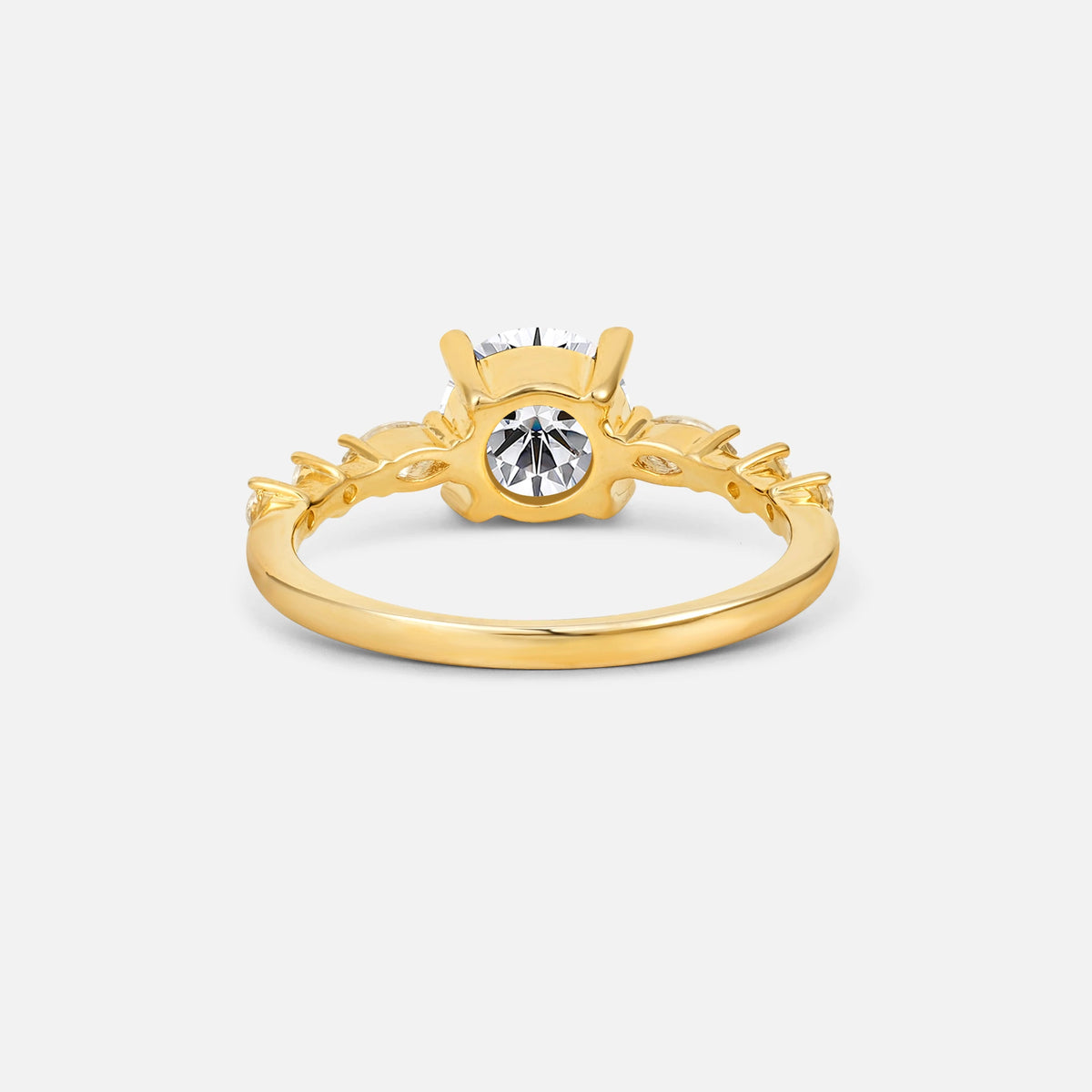 Round Cabochon Lab Diamond Engagement Ring with Marquise Side Stones - Additional view