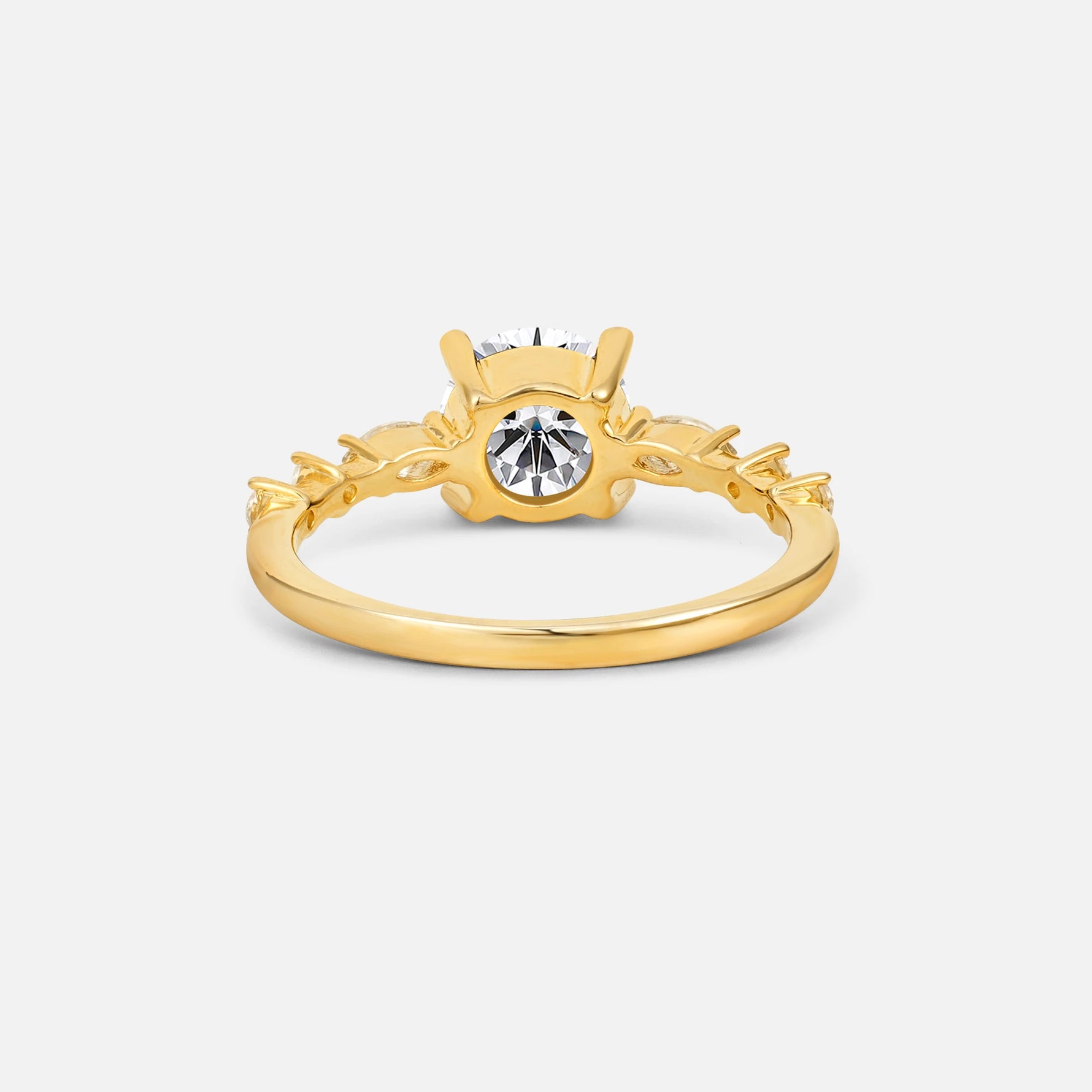 Round Cabochon Lab Diamond Engagement Ring with Marquise Side Stones - Additional view