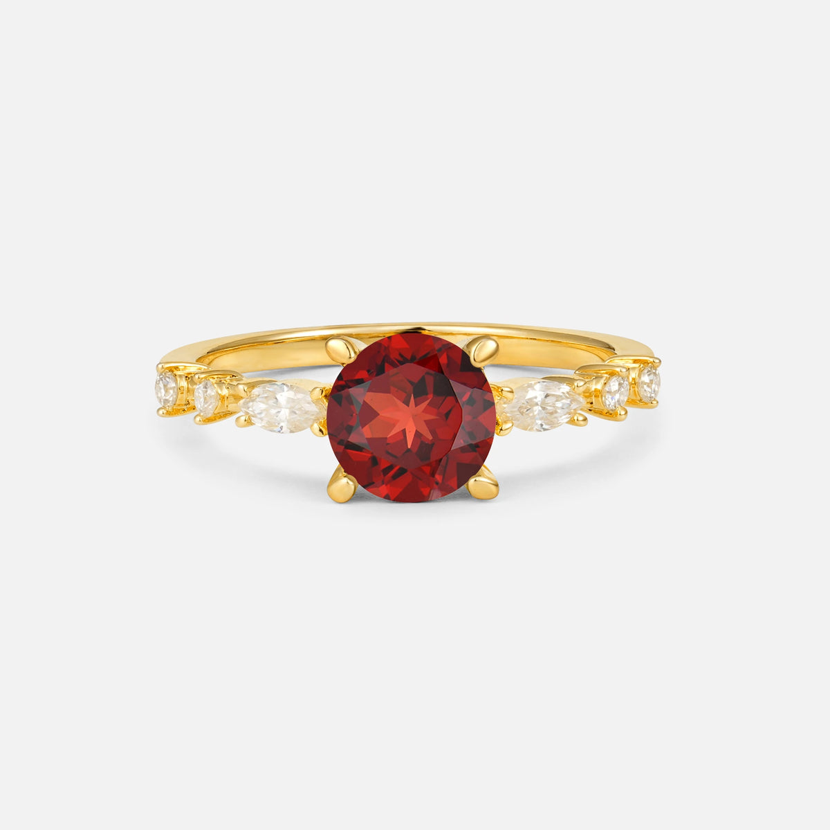 Round Cabochon Garnet Engagement Ring with Marquise Side Stones - Additional view