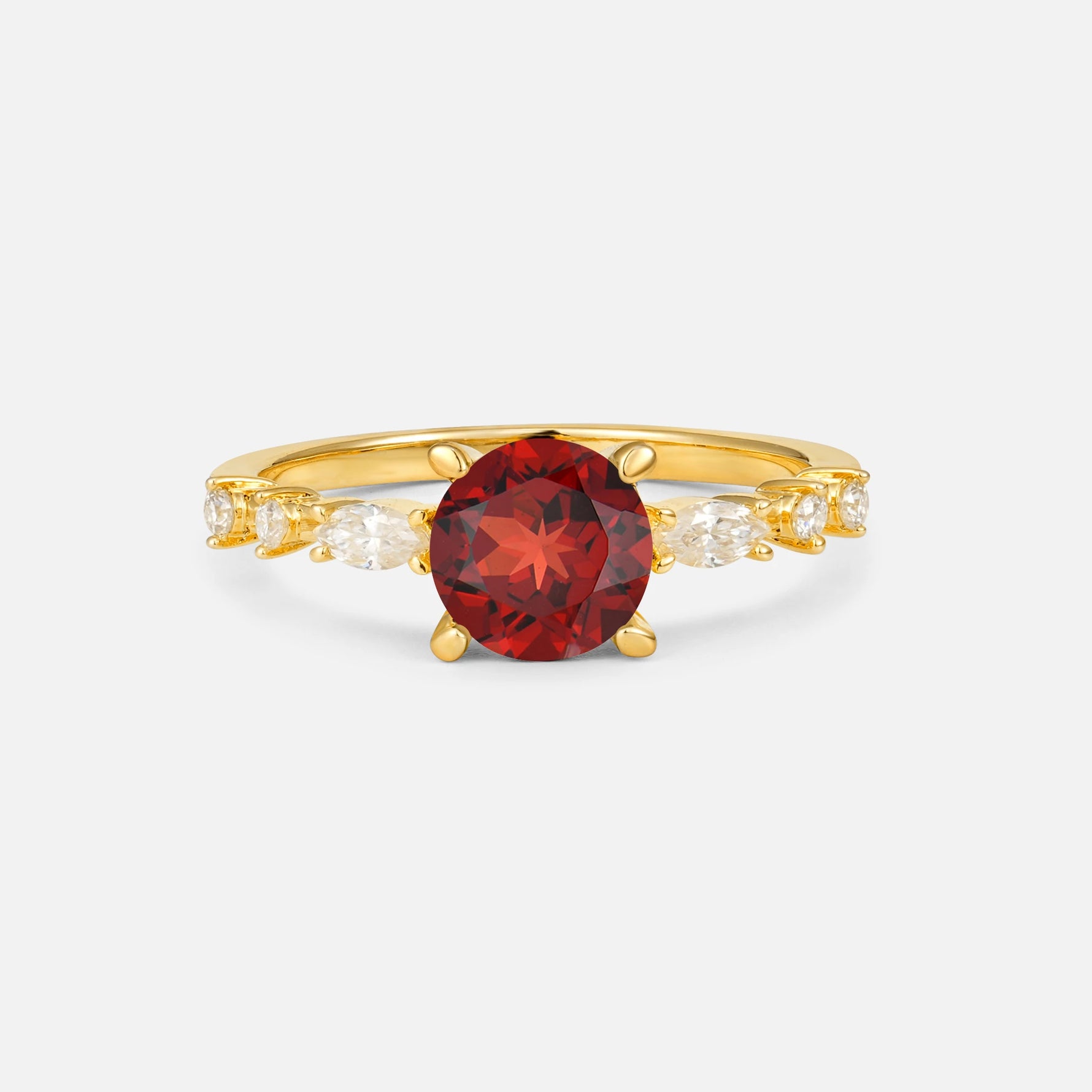 Round Cabochon Garnet Engagement Ring with Marquise Side Stones - Additional view