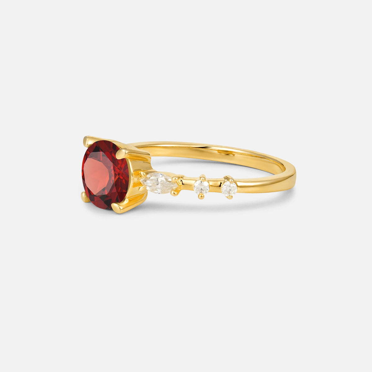 Round Cabochon Garnet Engagement Ring with Marquise Side Stones - Additional view