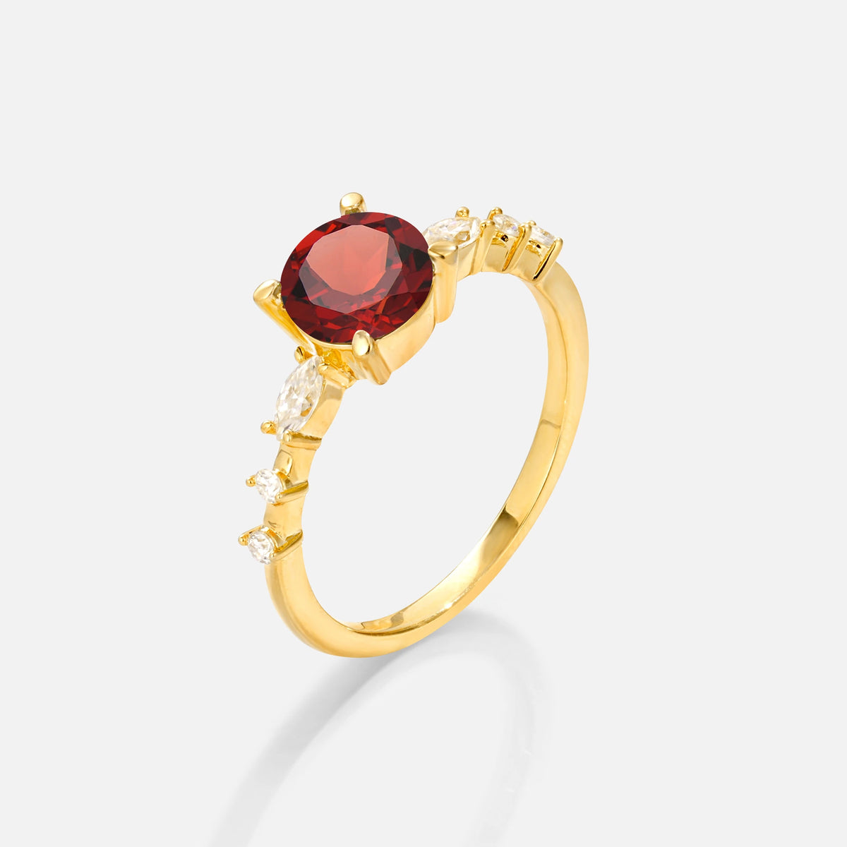 Round Cabochon Garnet Engagement Ring with Marquise Side Stones - Additional view