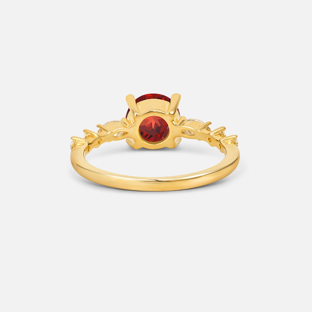 Round Cabochon Garnet Engagement Ring with Marquise Side Stones - Additional view