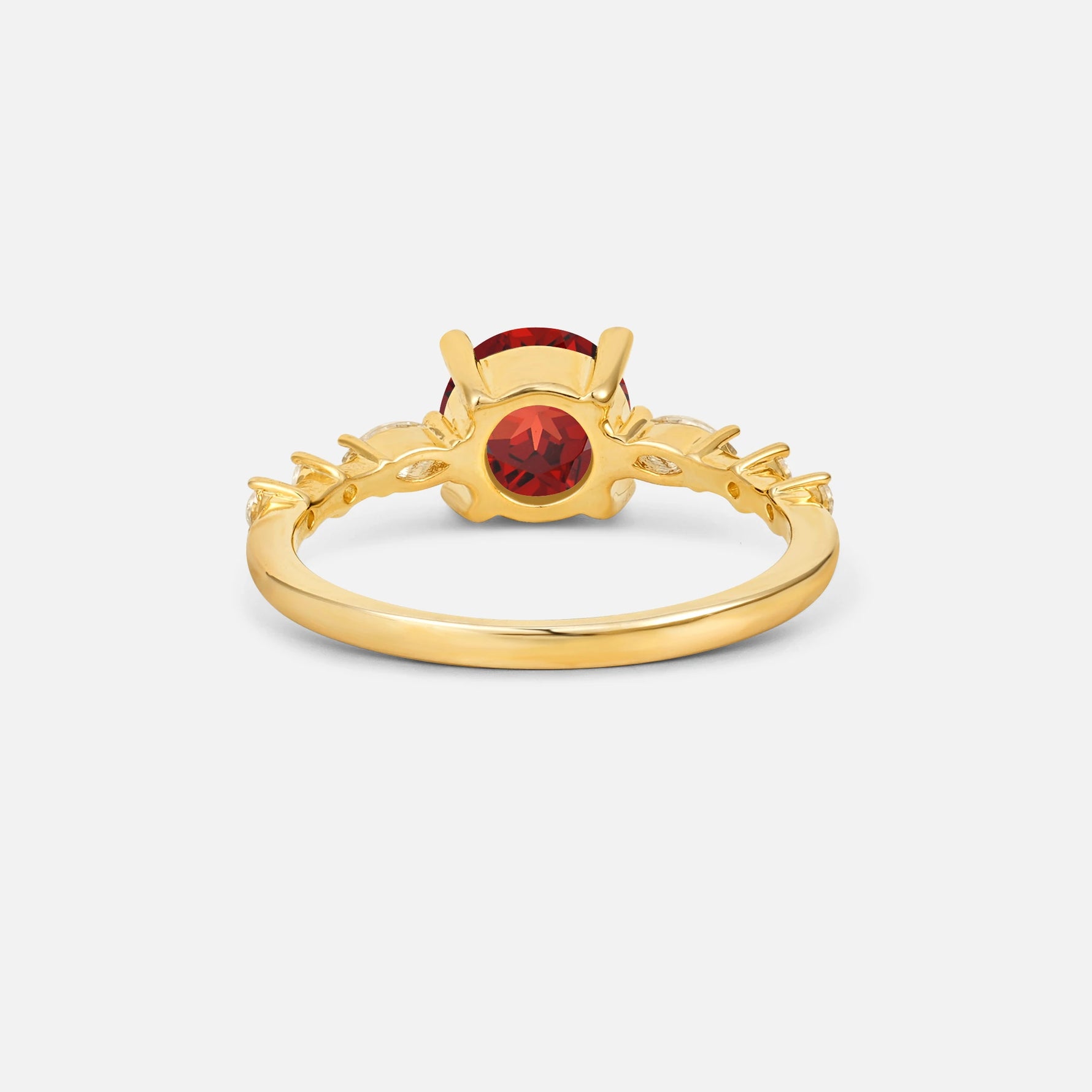 Round Cabochon Garnet Engagement Ring with Marquise Side Stones - Additional view