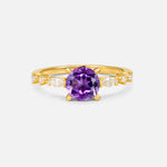 Round Cabochon Amethyst Engagement Ring with Marquise Side Stones - Additional view