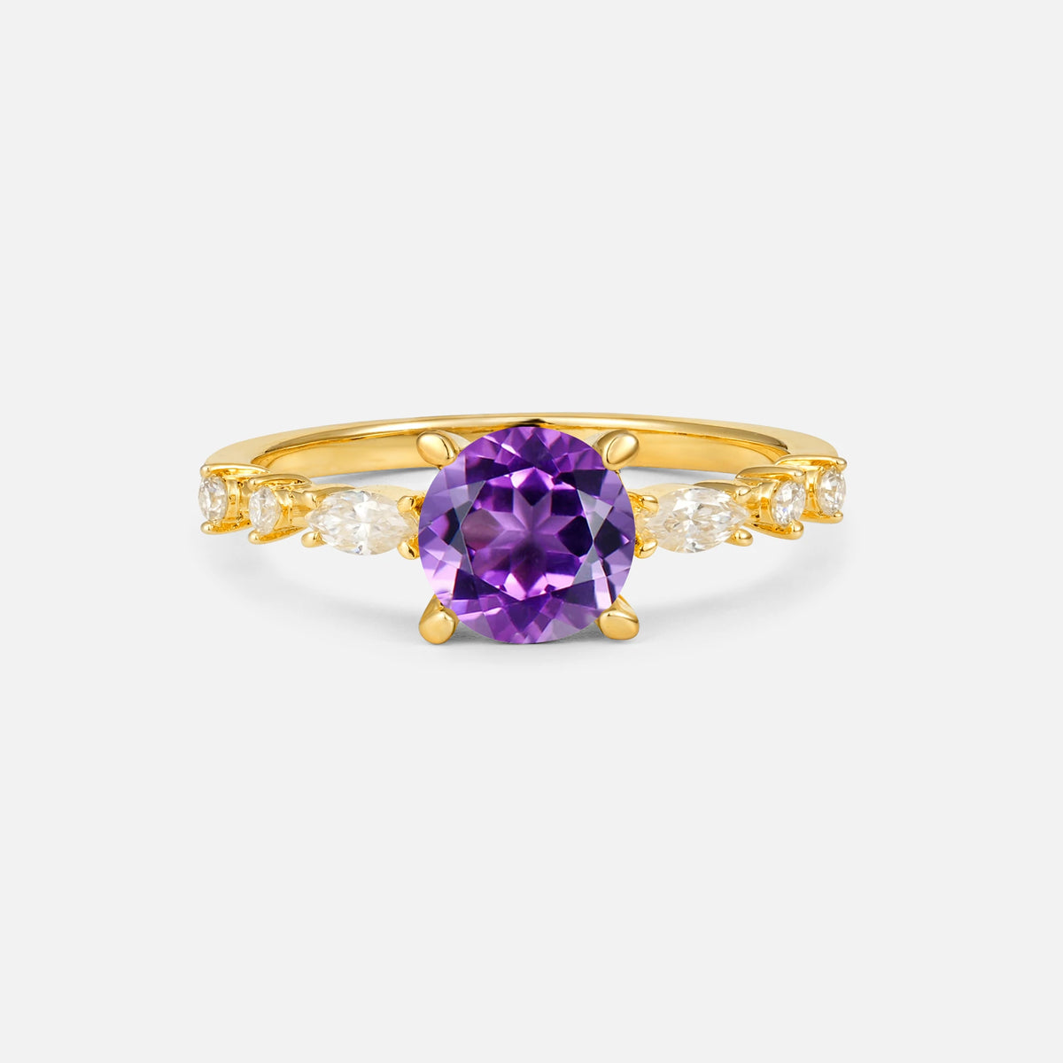 Round Cabochon Amethyst Engagement Ring with Marquise Side Stones - Additional view