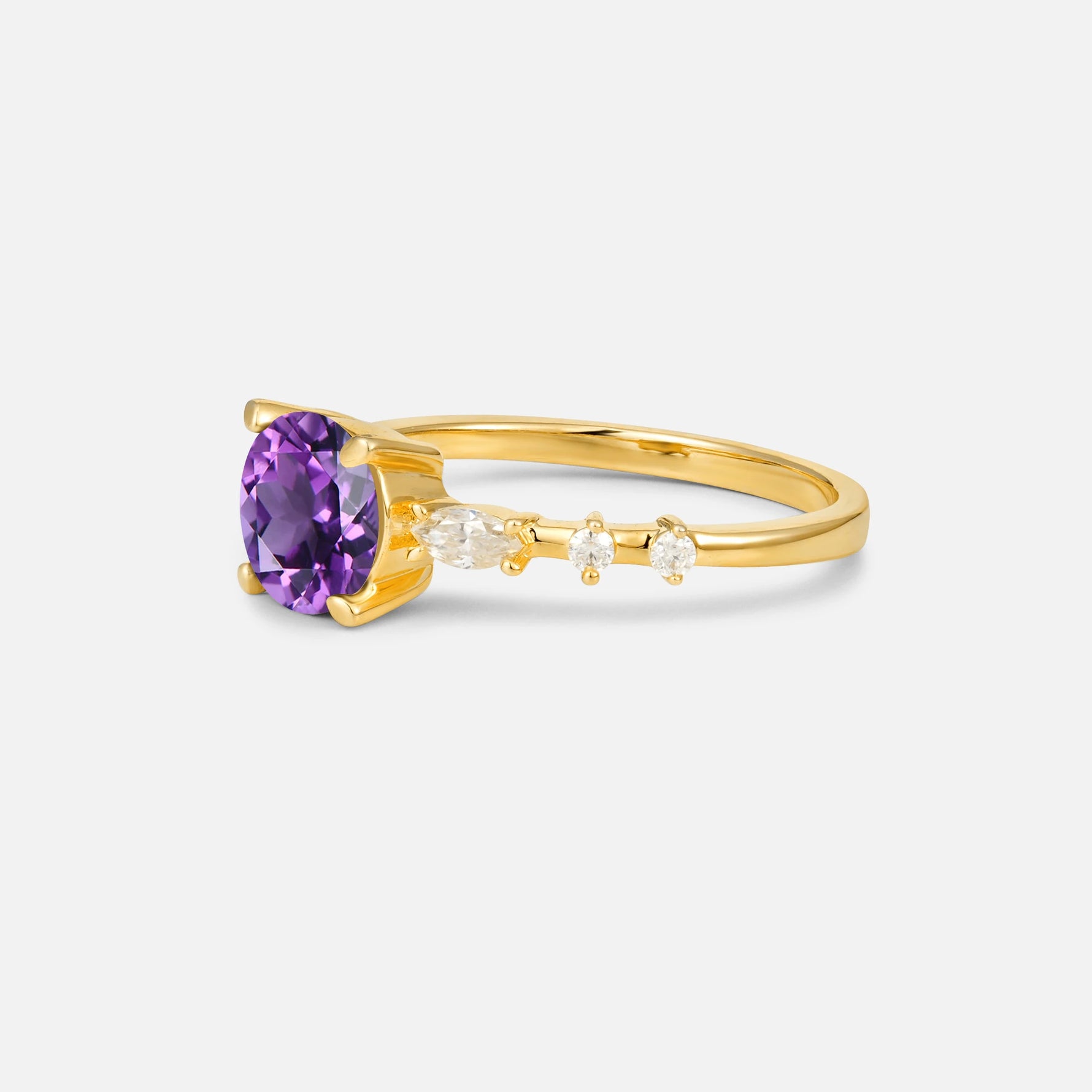 Round Cabochon Amethyst Engagement Ring with Marquise Side Stones - Additional view