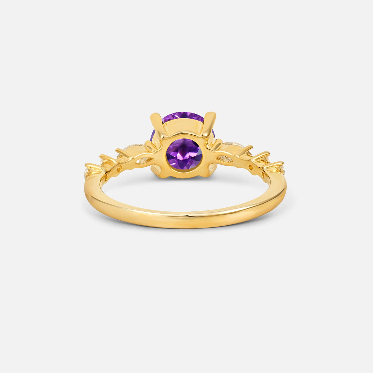 Round Cabochon Amethyst Engagement Ring with Marquise Side Stones - Additional view